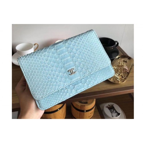 Chanel WOC Original Python Leather Flap Cross-body bags 33814 Blue Silver Chain