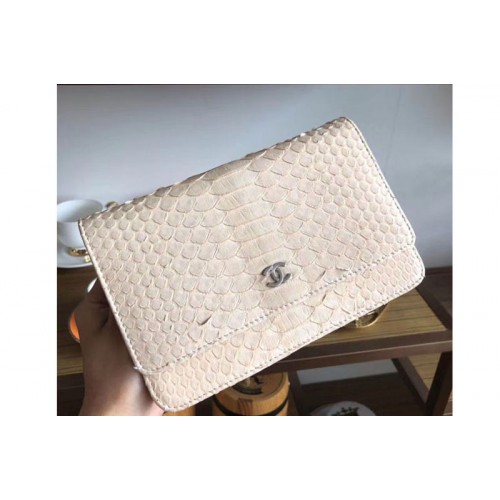 Chanel WOC Original Python Leather Flap Cross-body bags 33814 Beige Silver Chain