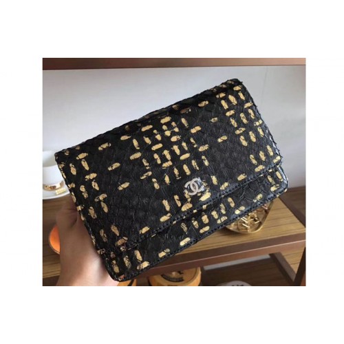 Chanel WOC Original Python Leather Flap Cross-body bags 33814 Black Silver Chain