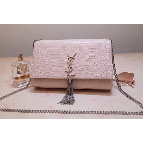 YSL Medium Kate Tassel Chain Bag Pink Crocodile Embossed Leather YSL Medium Kate Tassel Chain Bag Pink Crocodile Embossed Leather