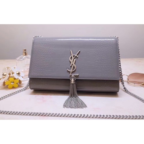 YSL Medium Kate Tassel Chain Bag Gray Crocodile Embossed Leather YSL Medium Kate Tassel Chain Bag Gray Crocodile Embossed Leather