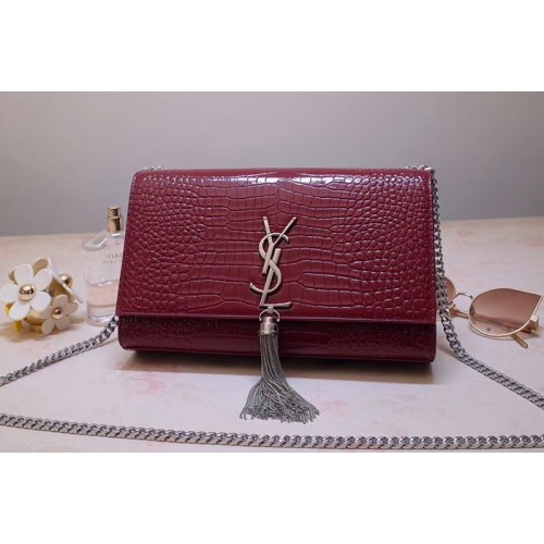 YSL Medium Kate Tassel Chain Bag Wine Crocodile Embossed Leather YSL Medium Kate Tassel Chain Bag Wine Crocodile Embossed Leather
