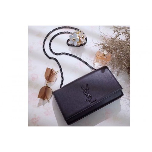 YSL Grain De Poudre Textured Leather Classic Medium Kate Monogram Satchel Bag Black