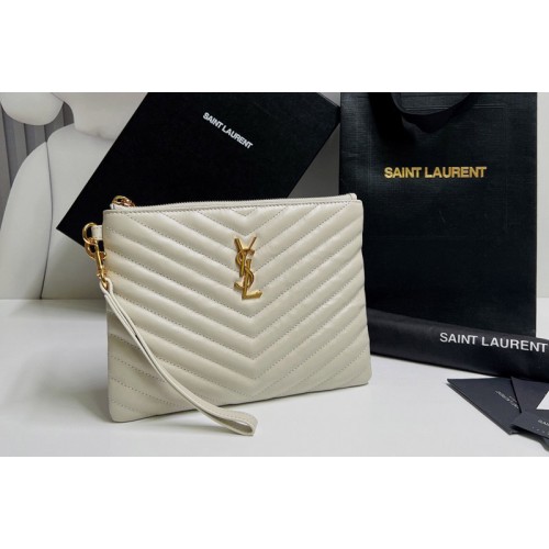 YSL Monogram A5 Pouch Bags In White Matelasse Leather YSL Monogram A5 Pouch Bags In White Matelasse Leather