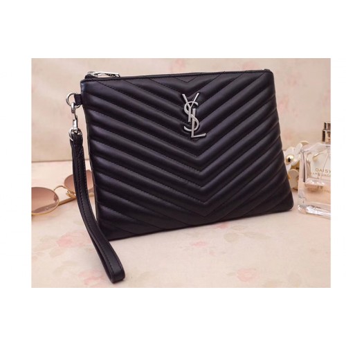 YSL Monogram A5 Pouch Bags In Black Matelasse Leather YSL Monogram A5 Pouch Bags In Black Matelasse Leather