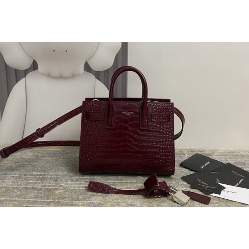 YSL CLASSIC SAC DE JOUR NANO IN Burgundy CROCODILE-EMBOSSED SHINY LEATHER