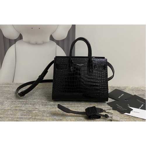 YSL CLASSIC SAC DE JOUR NANO IN Black CROCODILE-EMBOSSED SHINY LEATHER