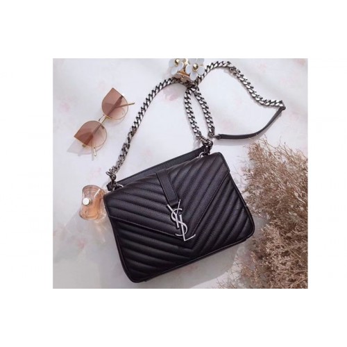 YSL Classic Medium Monogram College Bags Black Leather Silver Chain YSL Classic Medium Monogram College Bags Black Leather Silver Chain