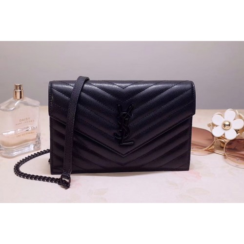 YSL Envelope Chain Wallet Bags In Black Grain De Poudre Embossed Leather YSL Envelope Chain Wallet Bags In Black Grain De Poudre Embossed Leather