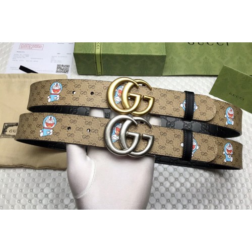 Gucci Doraemon x Gucci 38mm Belt Supreme canvas Black Leather With Gold Silver Buckle