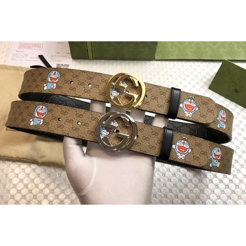 Gucci Doraemon x Gucci 38mm Belt Supreme canvas Black Leather With Gold Silver Buckle