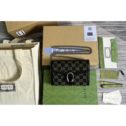 Gucci Dionysus mini chain bag in Black and ivory denim jacquard Gucci Dionysus mini chain bag in Black and ivory denim jacquard