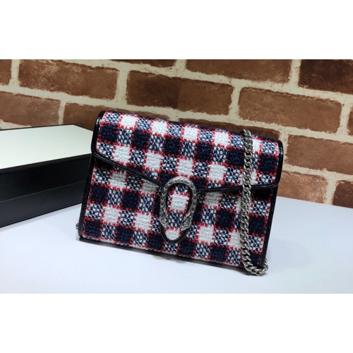 Gucci Dionysus mini leather chain bag in Blue White Red tweed