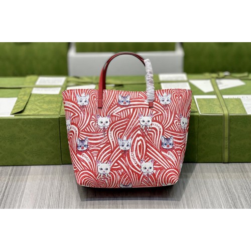 Gucci Childrens ranch tote Bag in Beige ebony Supreme canvas with print