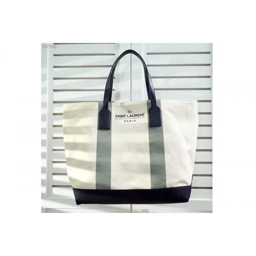 YSL Beach Shopping East West Tote Bag In Light Beige and Khaki Canvas YSL Beach Shopping East West Tote Bag In Light Beige and Khaki Canvas