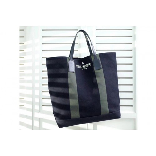 YSL Beach Shopping East West Tote Bag In Black and Green Canvas YSL Beach Shopping East West Tote Bag In Black and Green Canvas