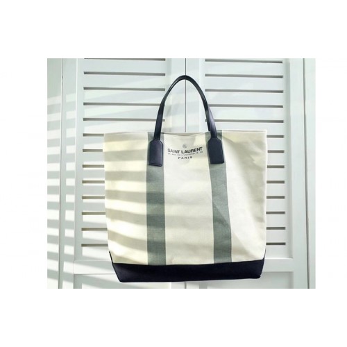YSL Beach Shopping East West Tote Bag In Light Beige and Khaki Canvas YSL Beach Shopping East West Tote Bag In Light Beige and Khaki Canvas