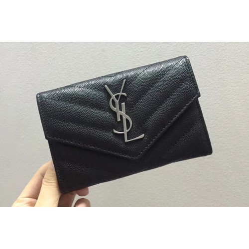 YSL Small Monogram Envelope Wallet Black Grain de Poudre Embossed Leather YSL Small Monogram Envelope Wallet Black Grain de Poudre Embossed Leather