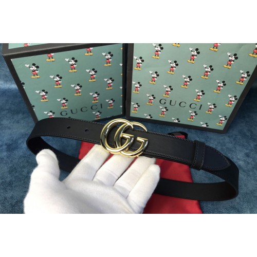Gucci Marmont leather 30mm belt with shiny buckle in Black leather