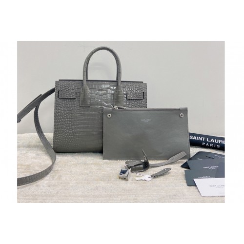 YSL CLASSIC SAC DE JOUR BABY IN Grey CROCODILE EMBOSSED MATTE LEATHER