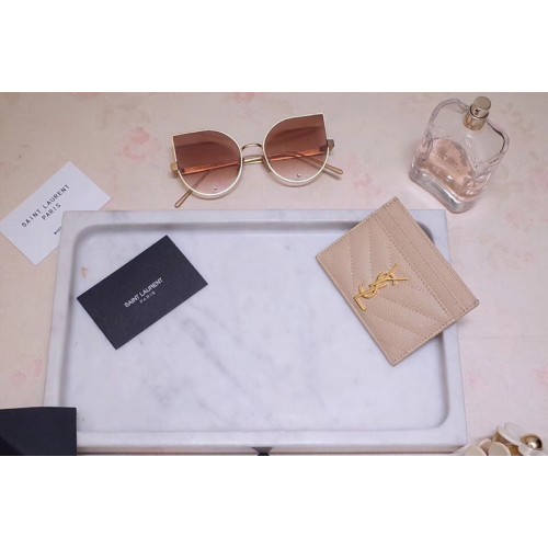 YSL Monogram Card Case In Pink Grain de Poudre Embossed Leather YSL Monogram Card Case In Pink Grain de Poudre Embossed Leather