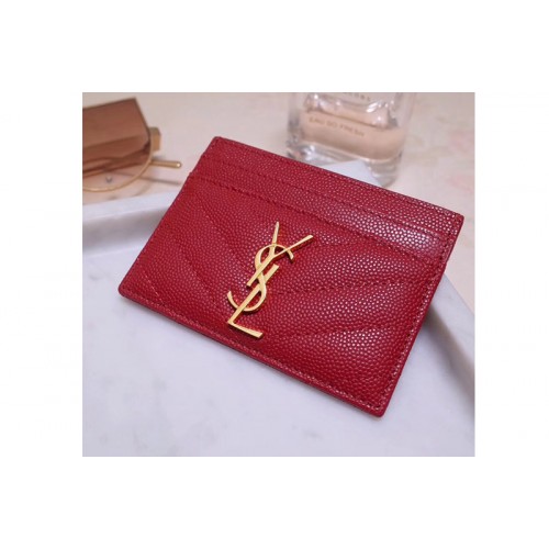 YSL Monogram Card Case In Red Grain de Poudre Embossed Leather YSL Monogram Card Case In Red Grain de Poudre Embossed Leather