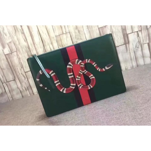 Gucci Web And Snake Leather Messenger Bag Green