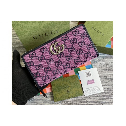 Gucci Marmont Multicolor zip around wallet in Pink and blue diagonal matelasse canvas Gucci Marmont Multicolor zip around wallet in Pink and blue diagonal matelasse canvas