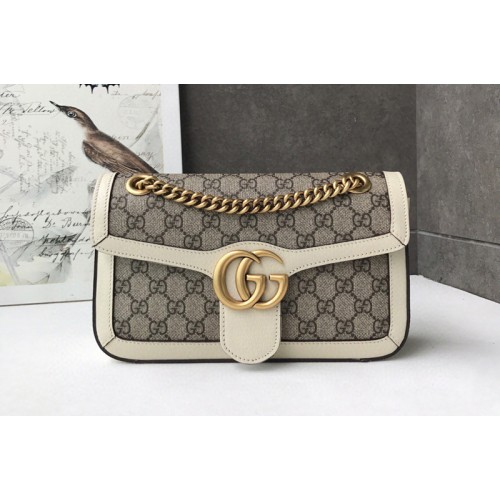 Gucci Marmont small shoulder bag in Beige ebony canvas with White Leather