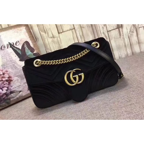 Gucci Marmont Chevron Velvet Shoulder Bag Black