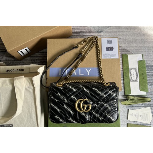 Gucci x Balenciaga The Hacker Project small Marmont bag in Black Balenciaga print white leather