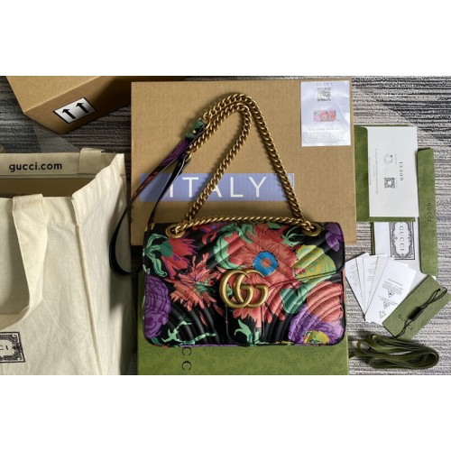 Gucci Marmont small shoulder bag in Black leather with floral print