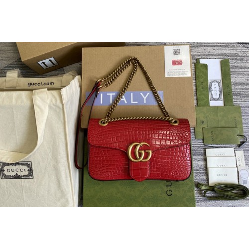 Gucci Marmont crocodile small shoulder bag in Red crocodile Leather