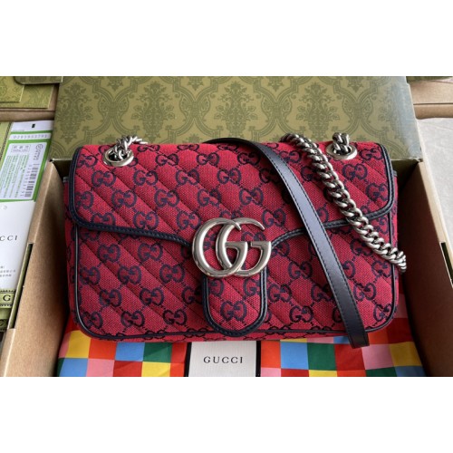 Gucci Marmont Multicolor small shoulder bag in Red Diagonal matelasse canvas