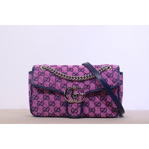 Gucci Marmont multicolor small shoulder bag in Pink and blue diagonal matelasse canvas