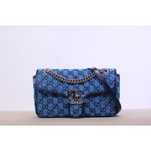 Gucci Marmont multicolor small shoulder bag in Blue and blue diagonal matelasse canvas