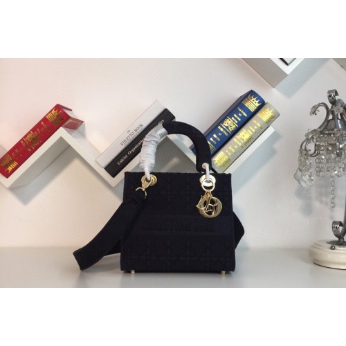 Dior M0565 Medium Bois De Black Lady D-lite Embroidered Cannage Bag With Gold Hardware