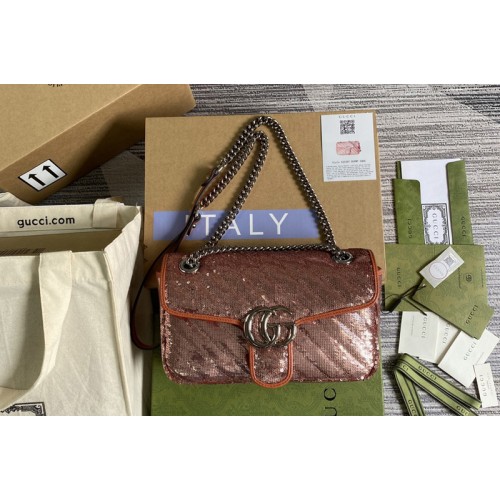 Gucci Marmont mini sequin shoulder bag in Brown sequin embroidered quilted silk