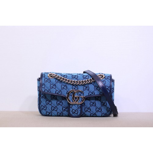Gucci Marmont mini shoulder bag in Blue and blue diagonal matelasse canvas Gucci Marmont mini shoulder bag in Blue and blue diagonal matelasse canvas
