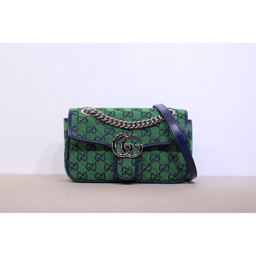 Gucci Marmont mini shoulder bag in Green and blue diagonal matelasse canvas