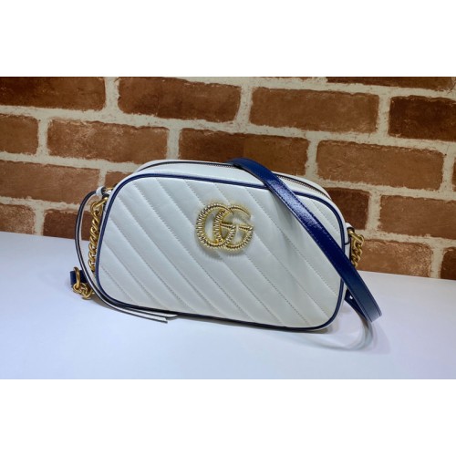 Gucci Marmont small shoulder bag in White Leather With Dark blue leather trim