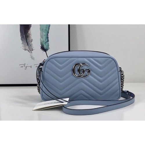 Gucci Marmont small shoulder bag in Pastel Blue matelasse chevron leather with GG Gucci Marmont small shoulder bag in Pastel Blue matelasse chevron leather with GG