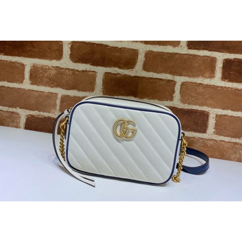 Gucci Marmont matelasse mini bag in White Leather With Dark blue leather trim Gucci Marmont matelasse mini bag in White Leather With Dark blue leather trim