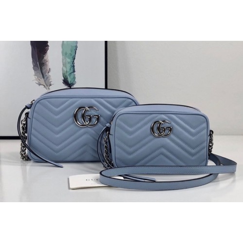 Gucci Marmont matelasse mini bag in Pastel Blue matelasse chevron leather with GG Gucci Marmont matelasse mini bag in Pastel Blue matelasse chevron leather with GG