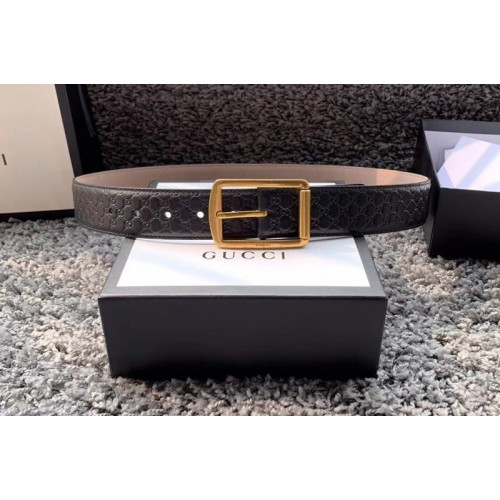 Gucci 40mm Gucci Signature belt with Gold Buckle in Black Signature leather