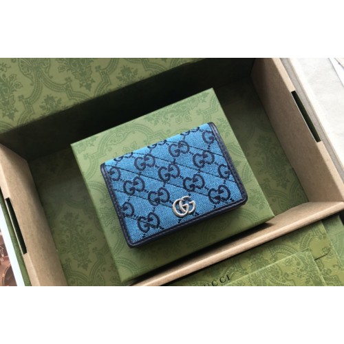 Gucci Marmont Multicolor case wallet in Light blue and blue diagonal matelasse canvas Gucci Marmont Multicolor case wallet in Light blue and blue diagonal matelasse canvas