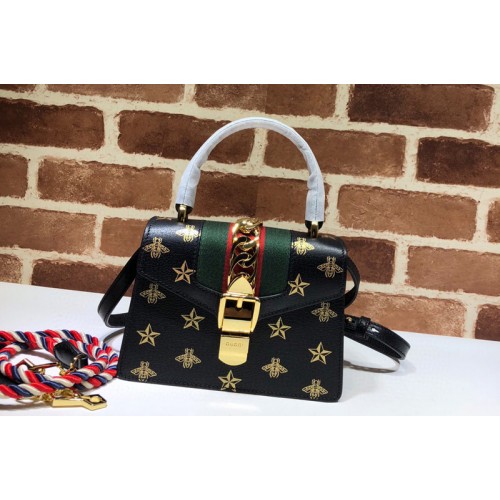 Gucci Sylvie Bee Star mini leather bag In Black Leather