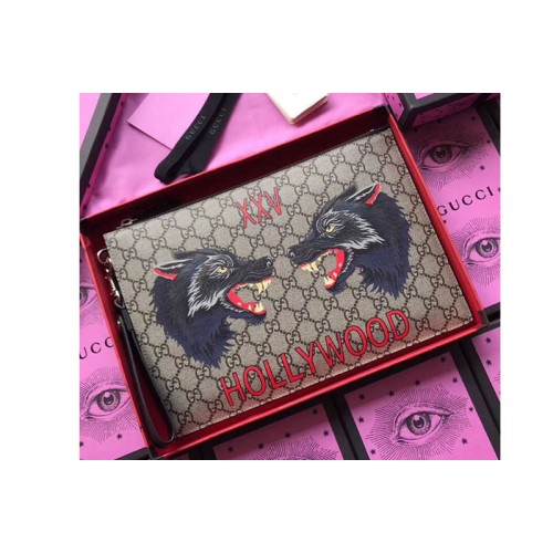 Gucci Wolf Print Supreme pouch