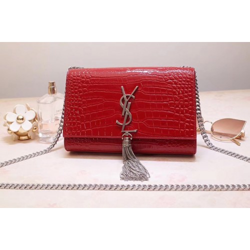 YSL Kate Small With Tassel Bags In Red Embossed Crocodile Shiny Leather YSL Kate Small With Tassel Bags In Red Embossed Crocodile Shiny Leather