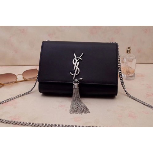 YSL Kate Small With Tassel Bags In Black Smooth Leather Silver Hardware